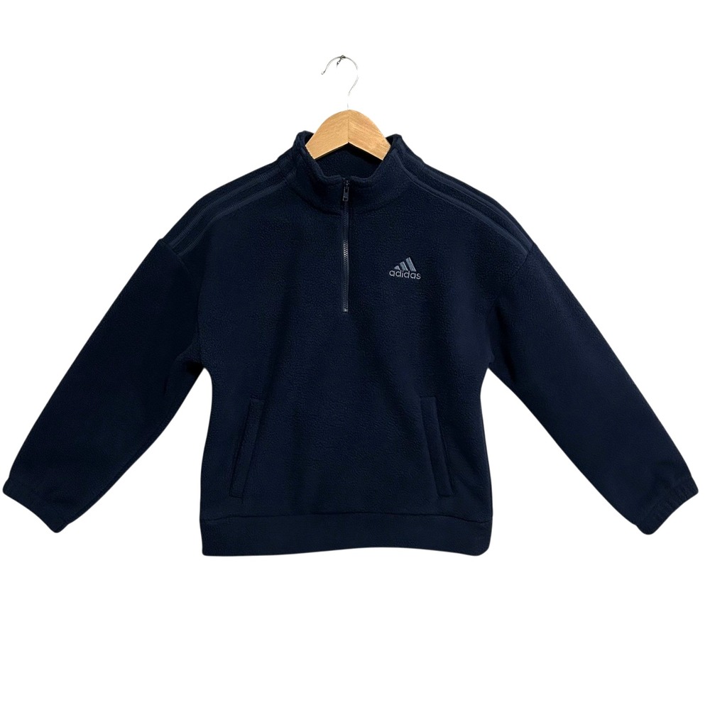 Adidas Little Boys Pullover Fleece Sweater Sz 8‎ Mock Neck Navy Blue Quarter-Zip